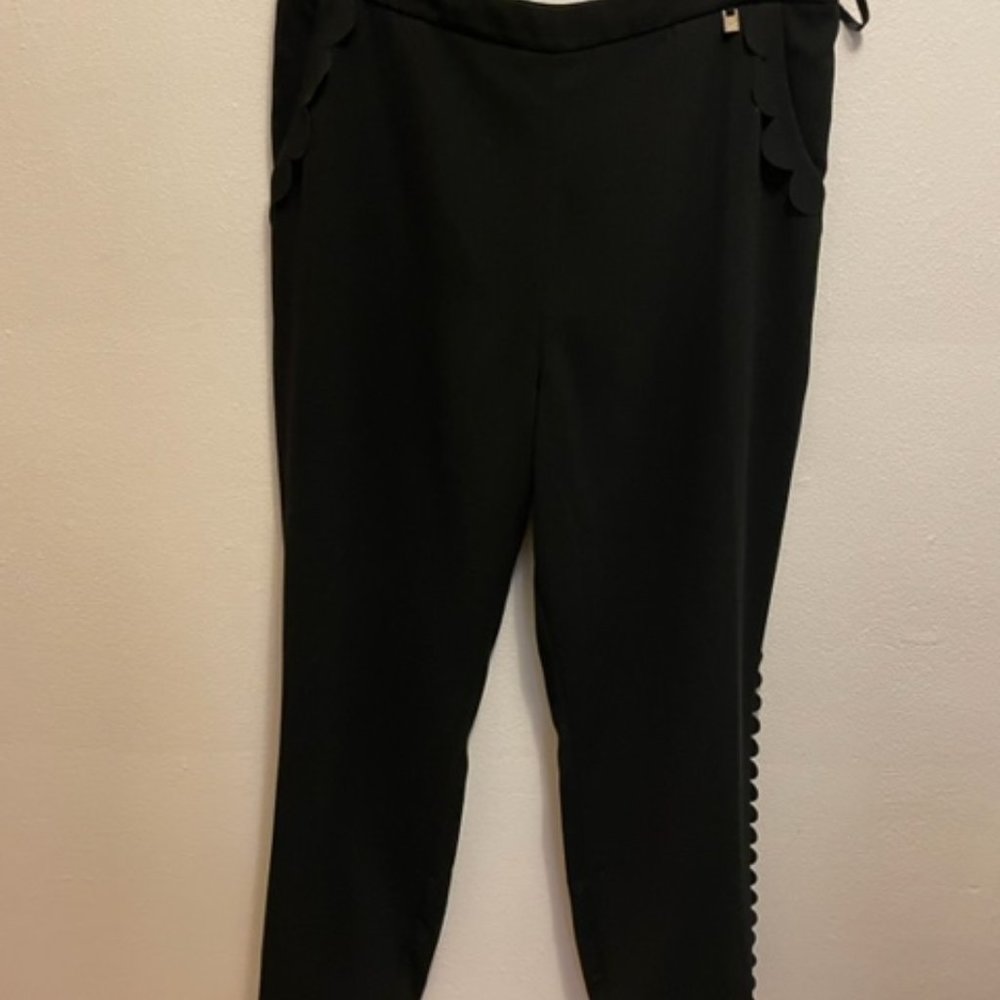 Ted Baker black crepe flat front slim pants with scallop trim